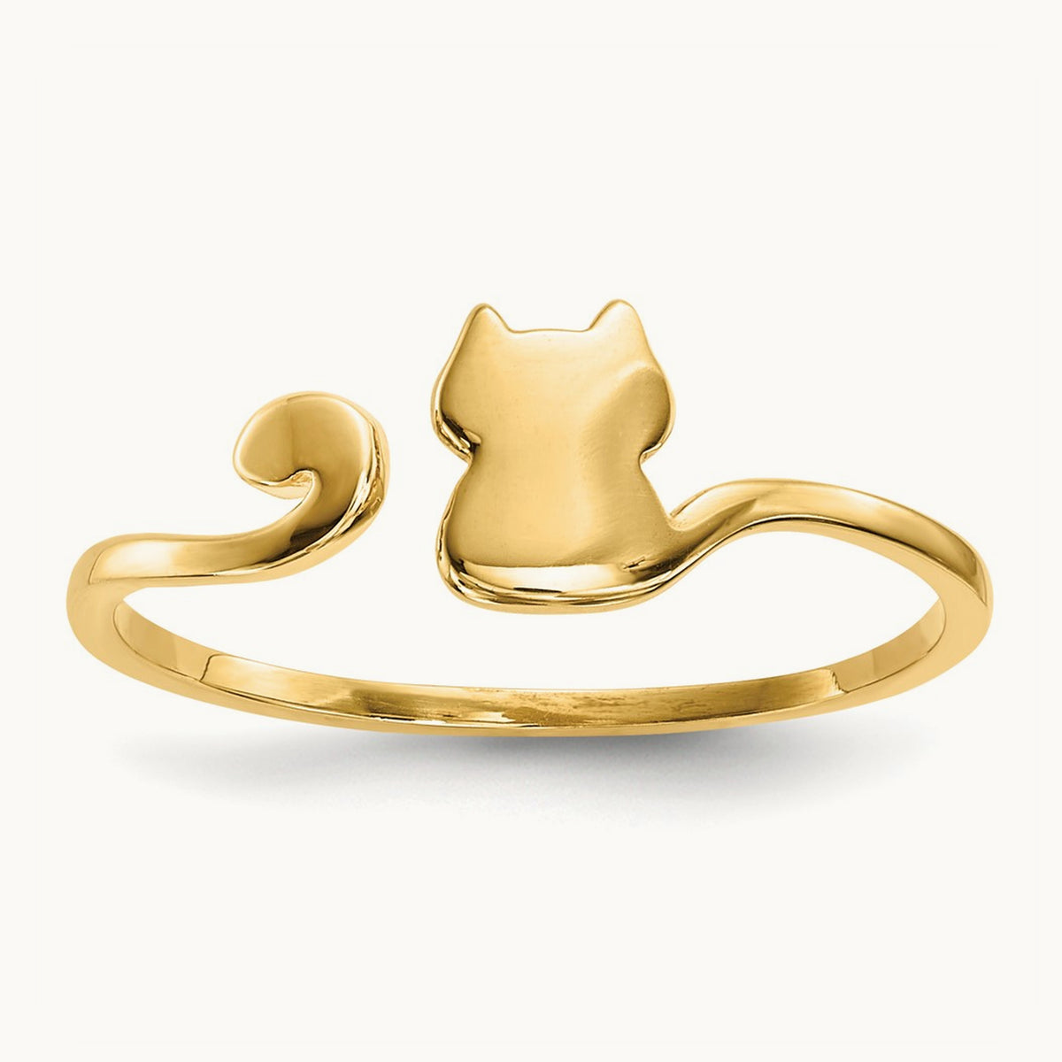 Polished Cat Adjustable Cuff Ring, 14K Gold