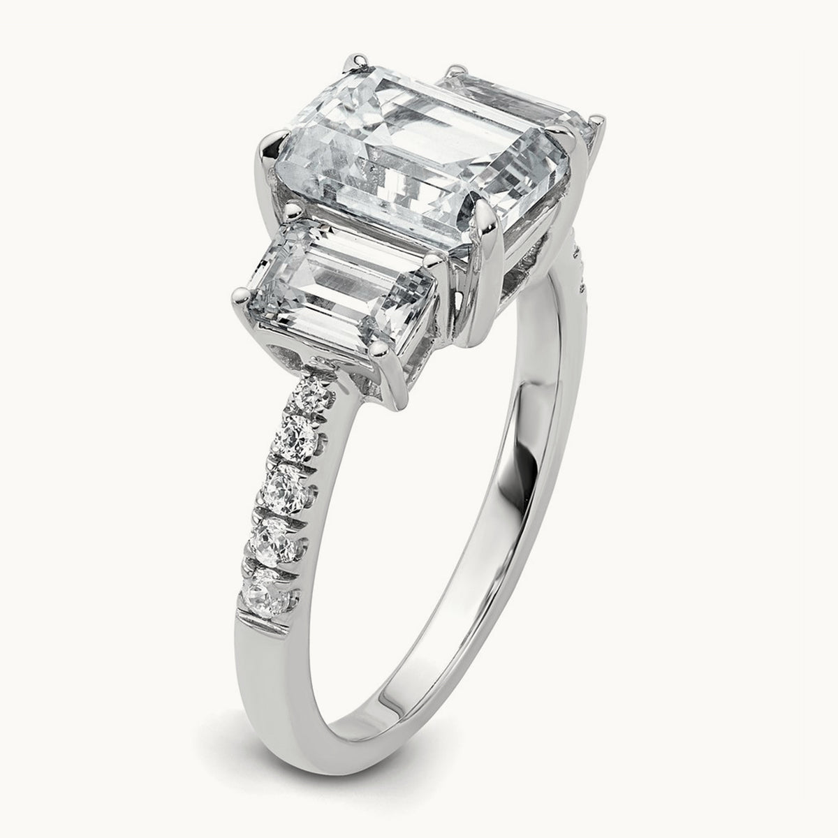 Emerald 3 Stone Engagement Ring, 1.75-3.25 ct tw Lab-Grown Diamond — 3 3/8 ct, VS (Best) · Certified, 14K White Gold