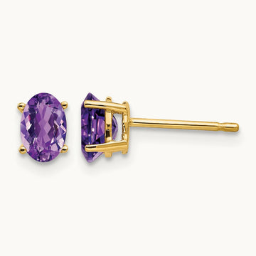 6x4mm Oval Amethyst Earrings, 14K