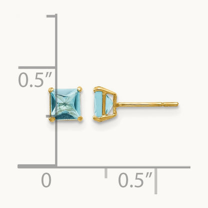 Madi K Blue Topaz Square Post Earrings, 4mm, 14K