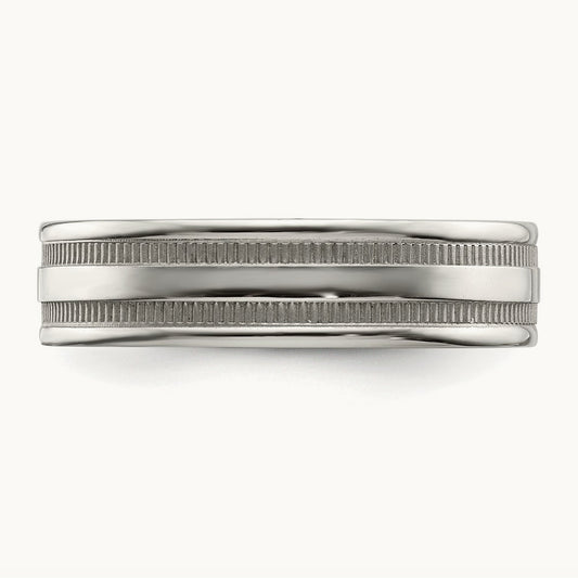 Polished Grooved and Beaded Band, 6mm, Stainless Steel