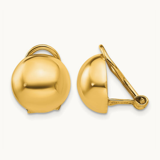 Non-pierced Half Ball Omega Back Earrings, 14K