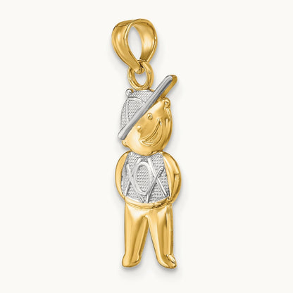 Textured w/Rhodium Boy Charm, 14K