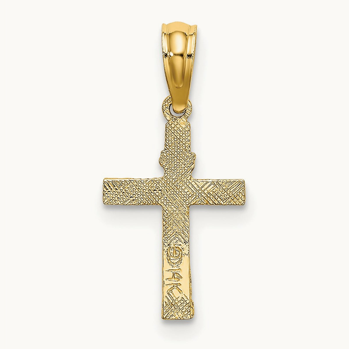 Textured Mini Cross w/ Heart Charm, 14K