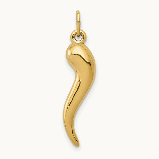 3D Italian Horn Charm — 14K Yellow Gold, 30mm