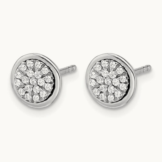 Diamond Cluster Post Earrings, 14K White Gold