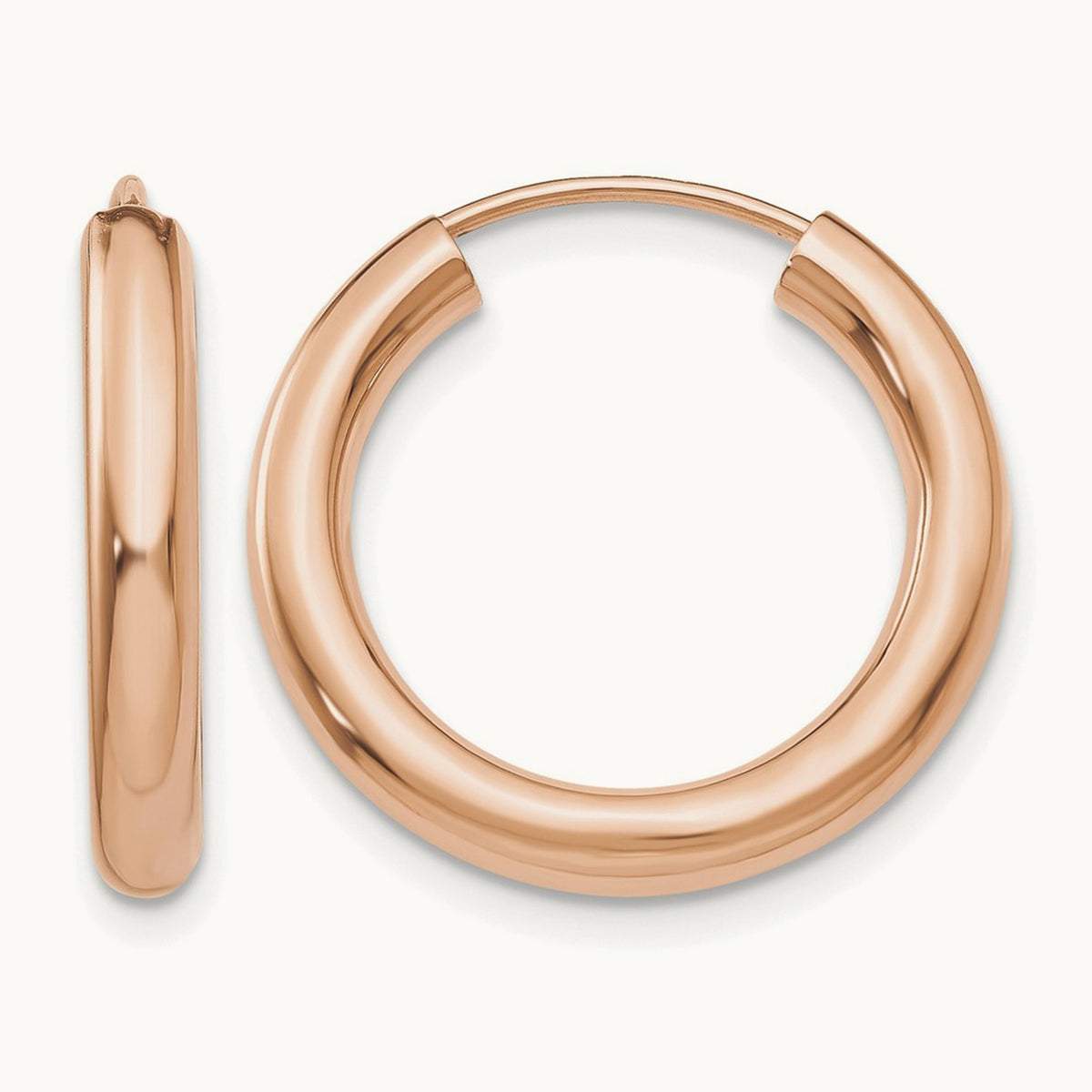 Polished Endless Tube Hoop Earrings, 3.00mm, 14K Rose Gold