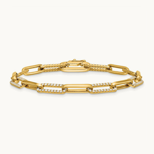 Polished Diamond Paperclip Link Bracelet, 14K