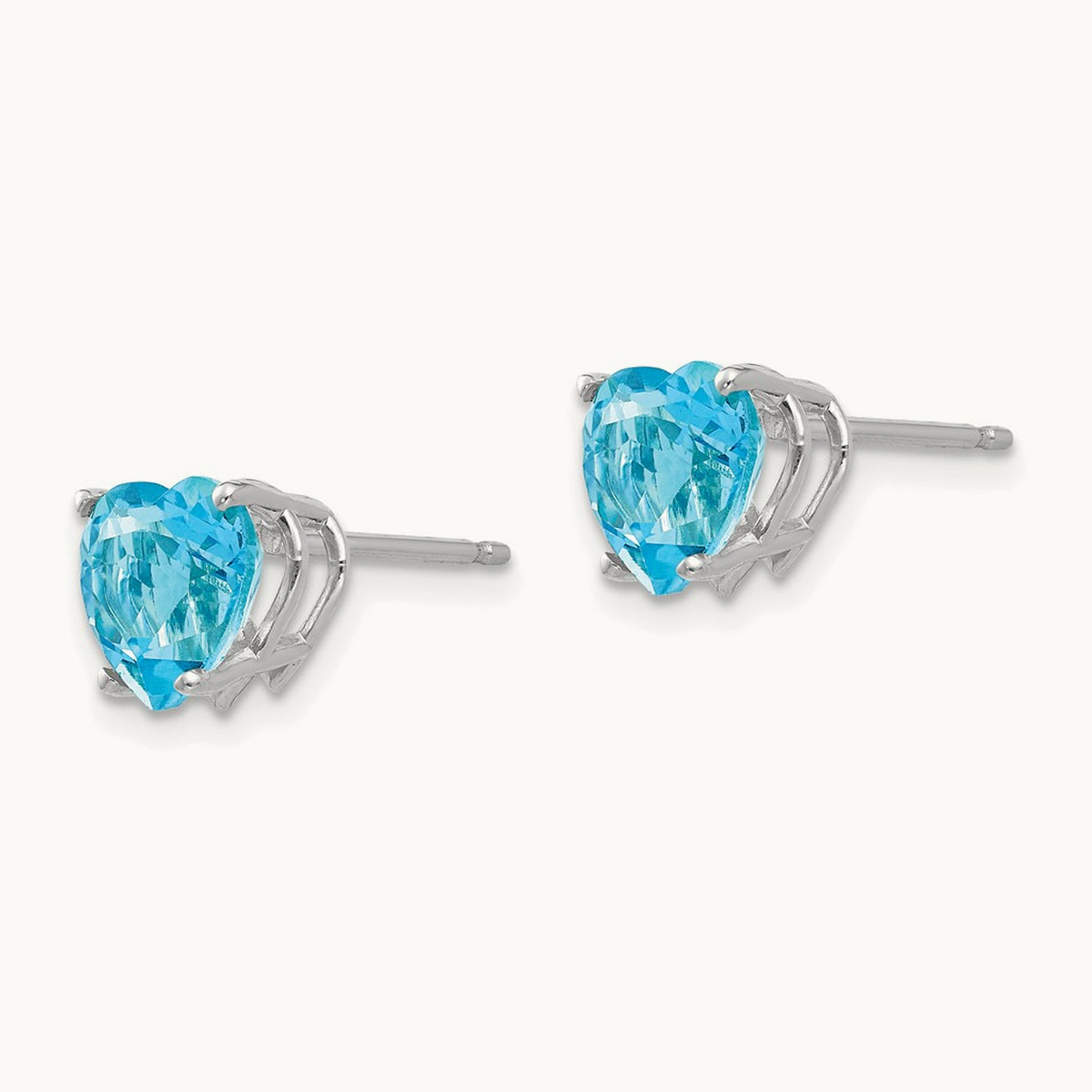 Heart Blue Topaz Earrings, 7mm, 14K White Gold