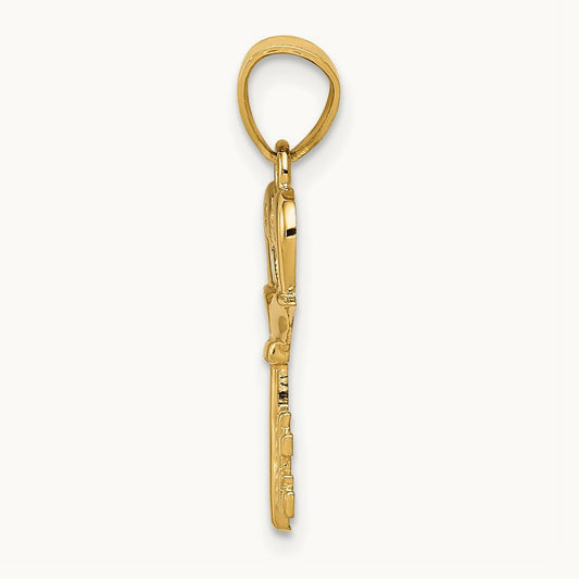 Polished Swans Heart Key Charm, 14K