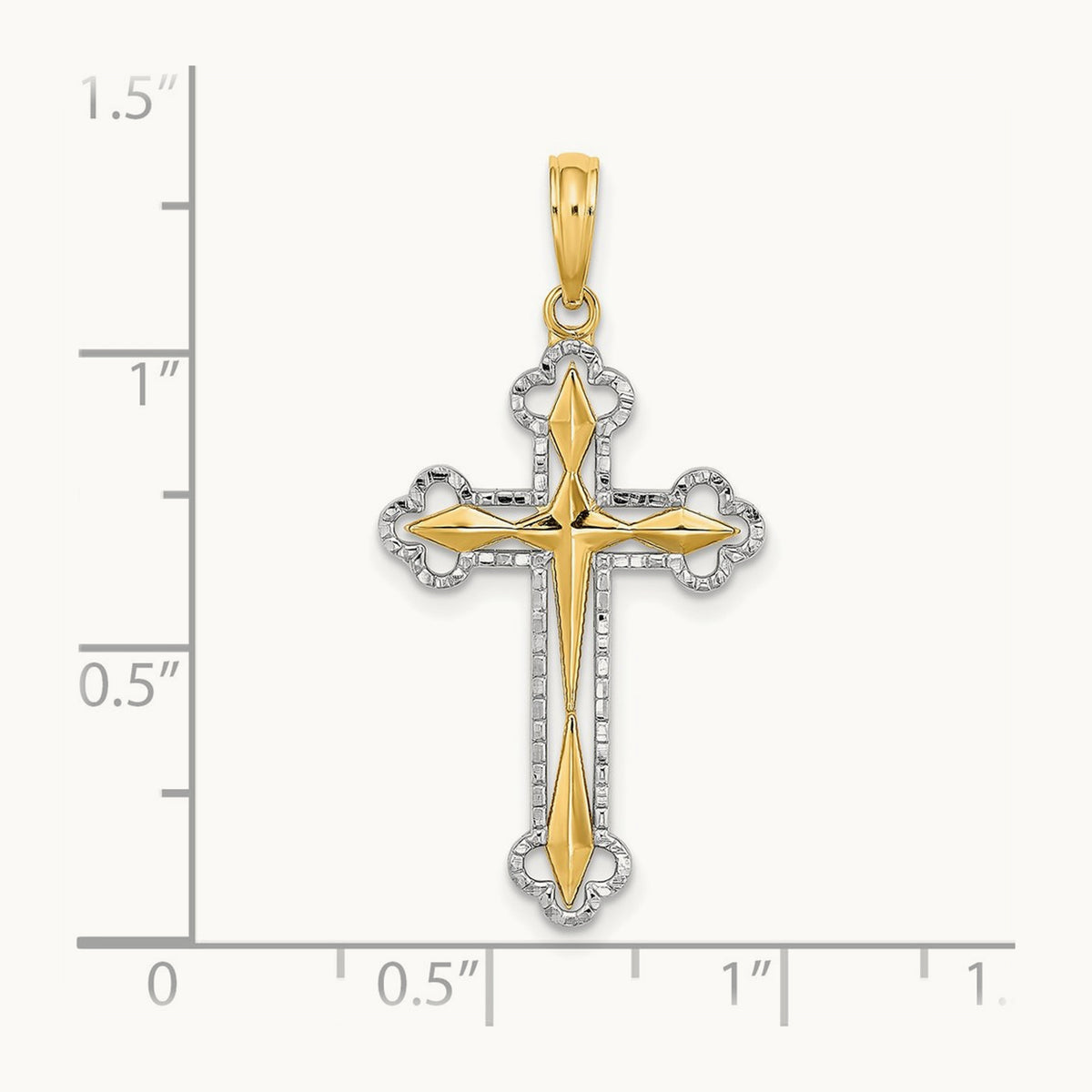 W/ Rhodium D/C Reversible Cross Charm, 14K