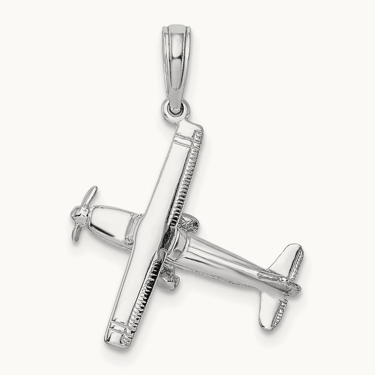 3-D High-Wing Airplane Pendant — 14K White Gold