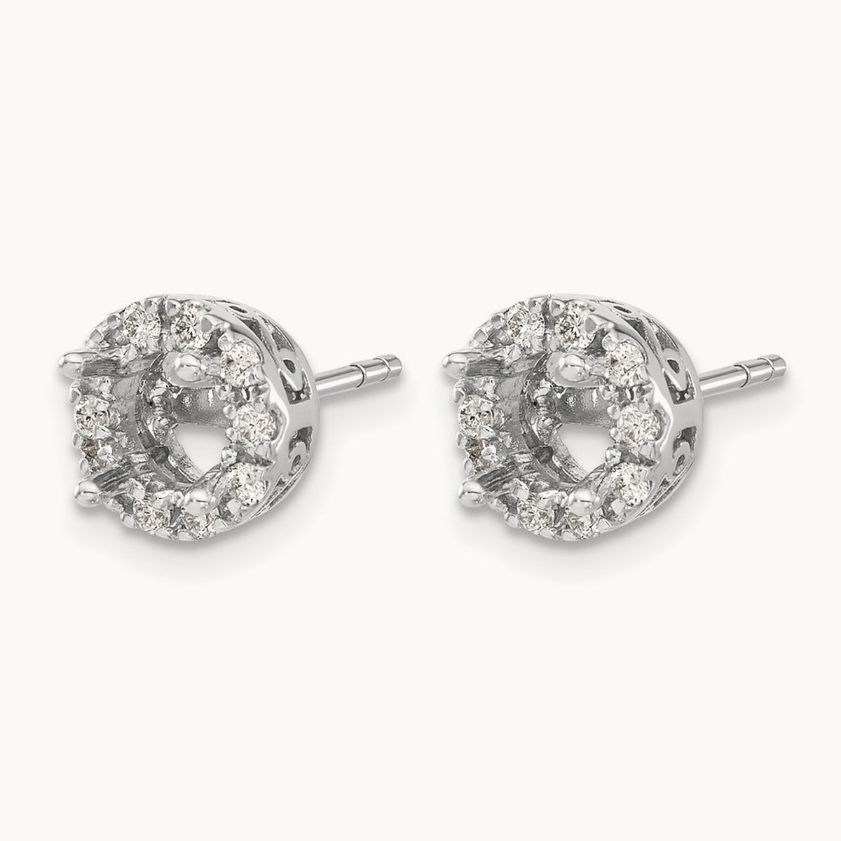 Diamond Semi-mount Stud Earrings, 14K White Gold