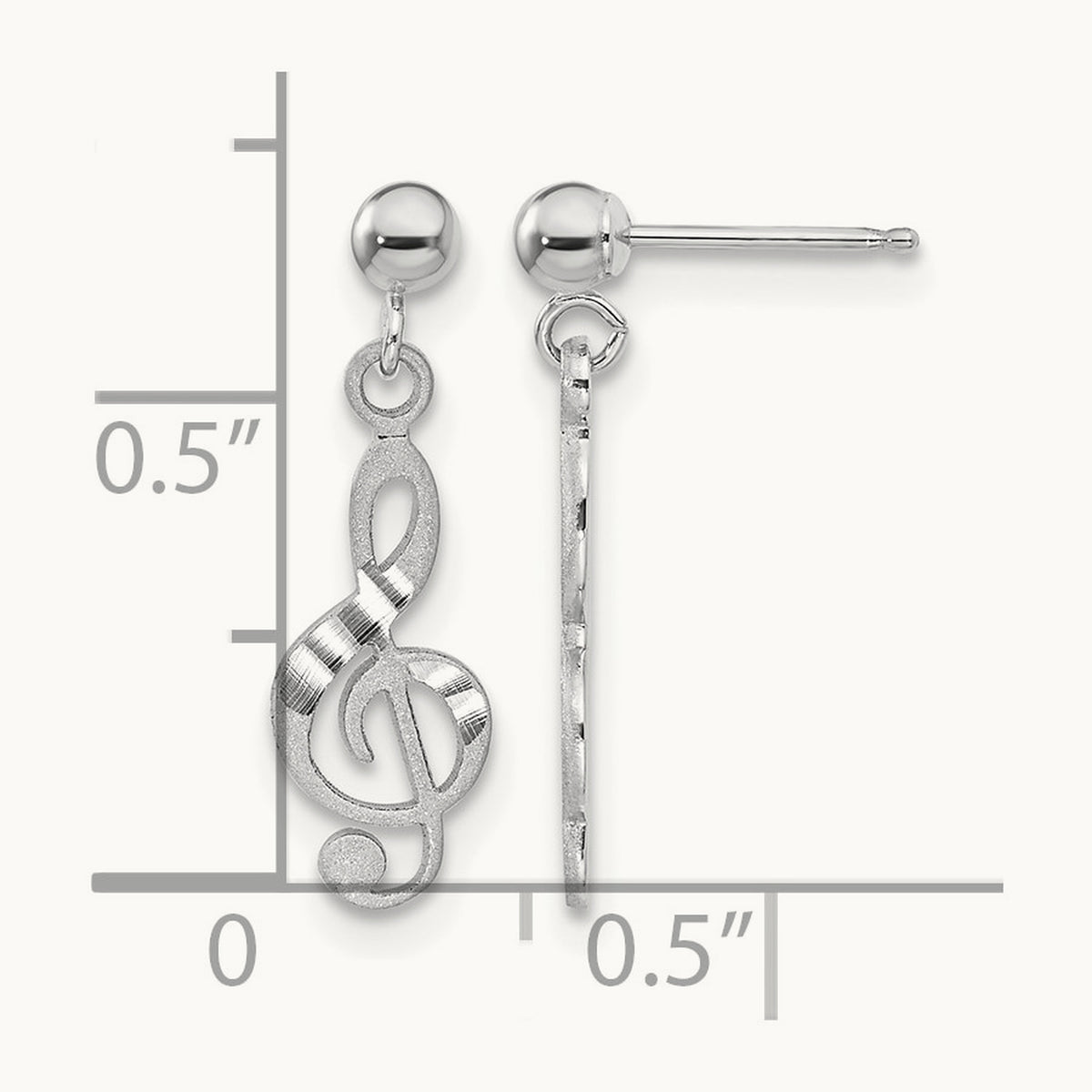 Treble Clef Dangle Earrings, 14K White Gold