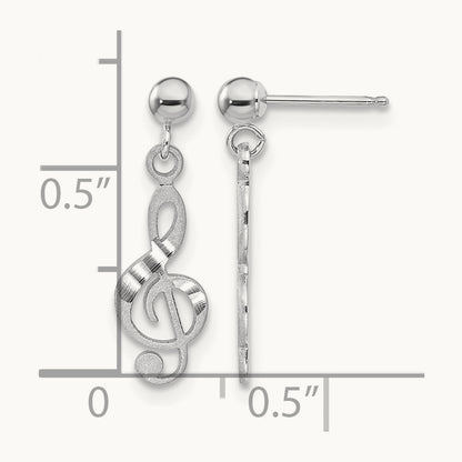 Treble Clef Dangle Earrings, 14K White Gold