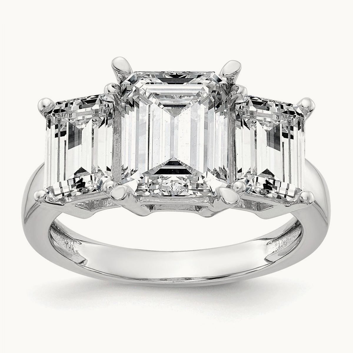 Emerald 3 Stone Engagement Ring, 1.50-4.25 ct tw Lab-Grown Diamond — 4 1/5 ct, 14K White Gold