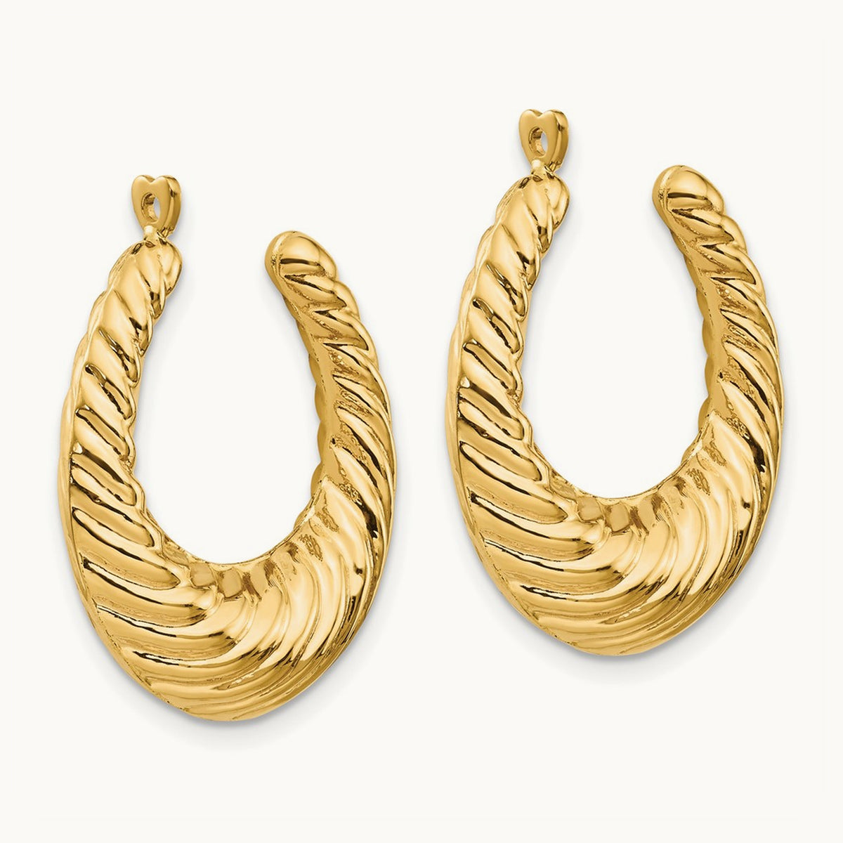 Polished Twisted Hollow Hoop Earring Jackets, 14K