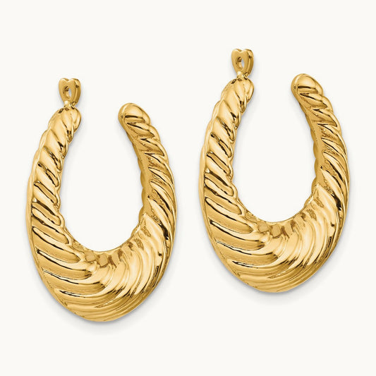 Polished Twisted Hollow Hoop Earring Jackets, 14K