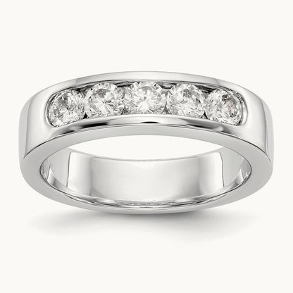 5-Stone Diamond Channel Band, 14K White Gold