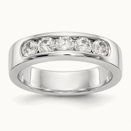5-Stone Diamond Channel Band, 14K White Gold