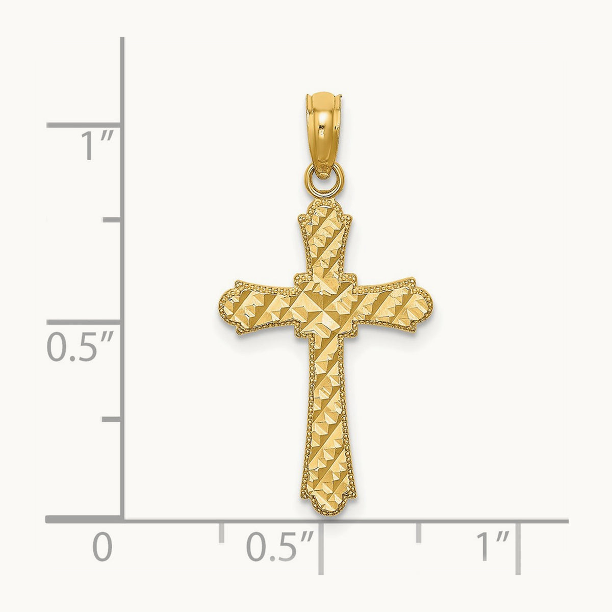 Diamond-cut Striped Cross Charm — 14K Yellow Gold