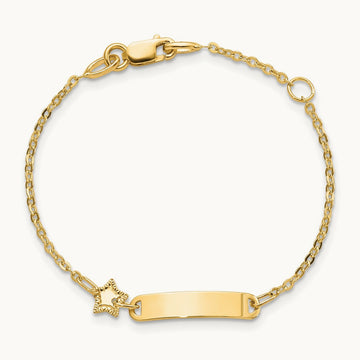 Polished ID with Star Childrens Bracelet, 14K