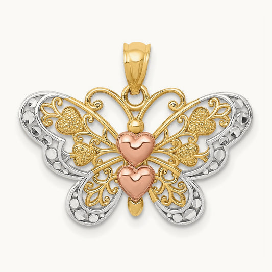 w/White Rhodium Butterfly Pendant, 14K Two-tone