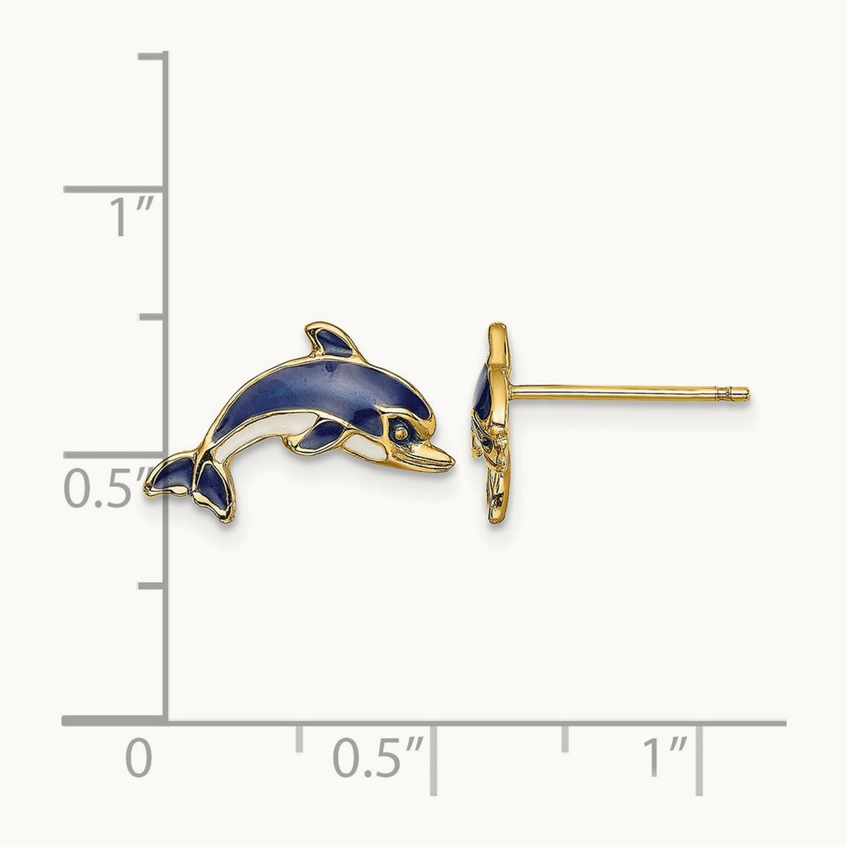 Blue and White Enamel Dolphin Post Earrings, 14K