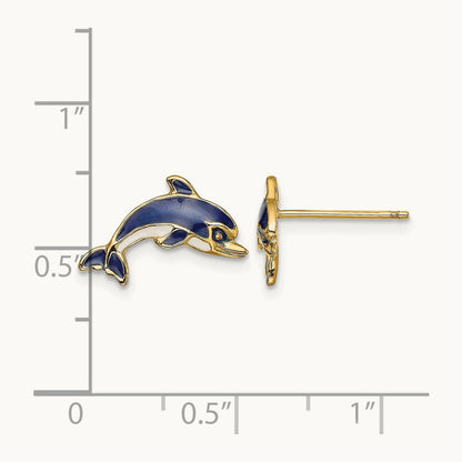 Blue and White Enamel Dolphin Post Earrings, 14K
