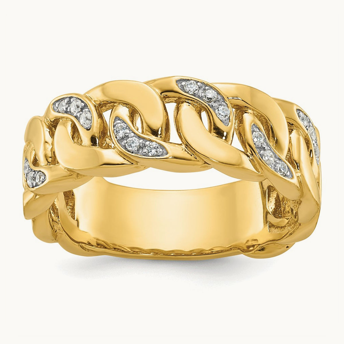 Men's Cuban Link Design Diamond Complete Ring — 14K Yellow Gold