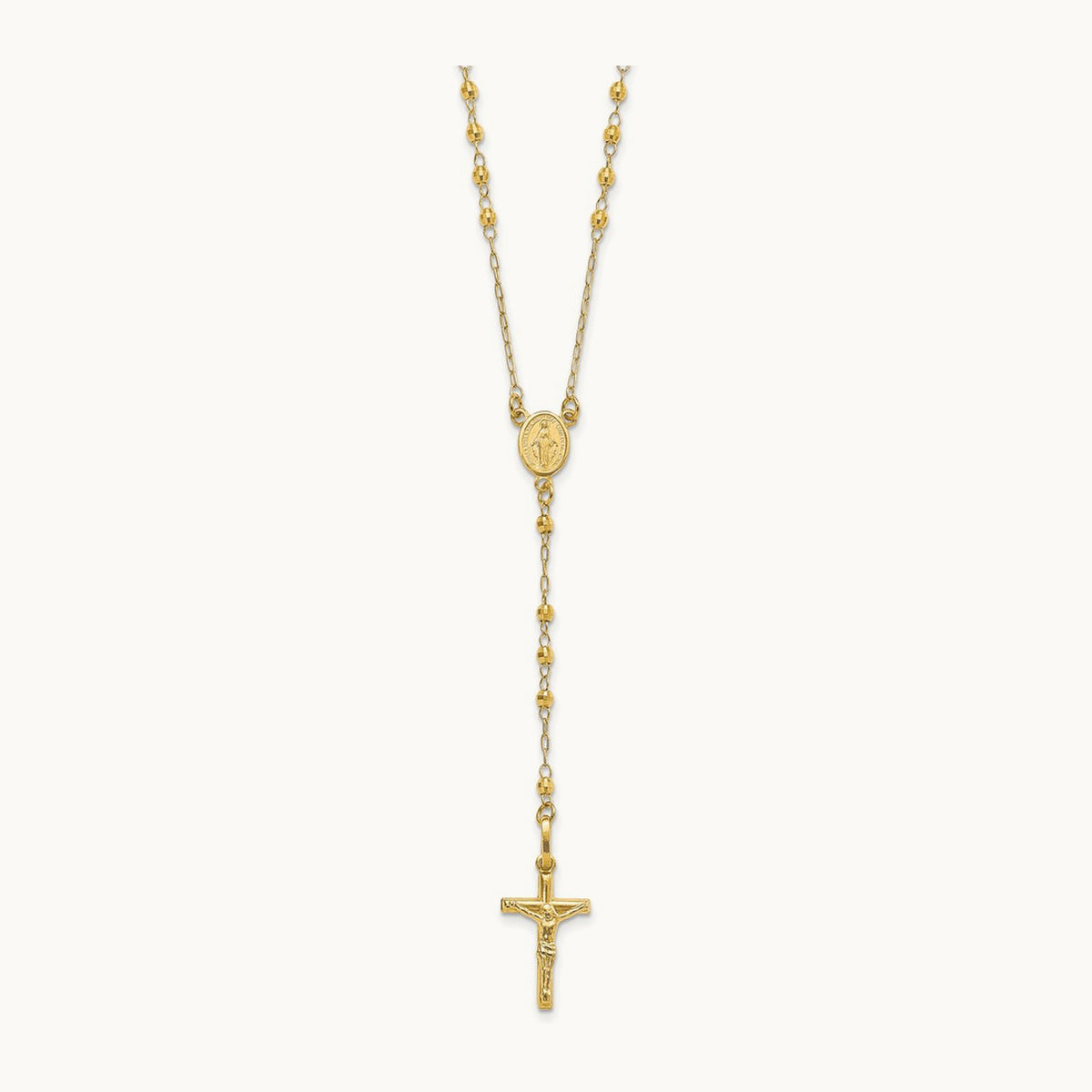 Polished Faceted Beads Rosary Necklace — 14K Yellow Gold