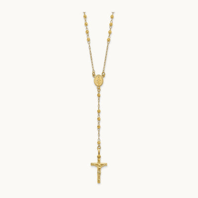 Polished Faceted Beads Rosary Necklace — 14K Yellow Gold