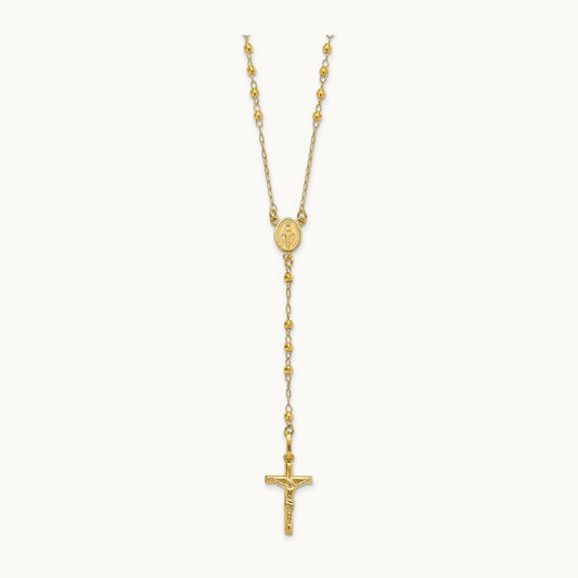 Polished Faceted Beads Rosary Necklace — 14K Yellow Gold