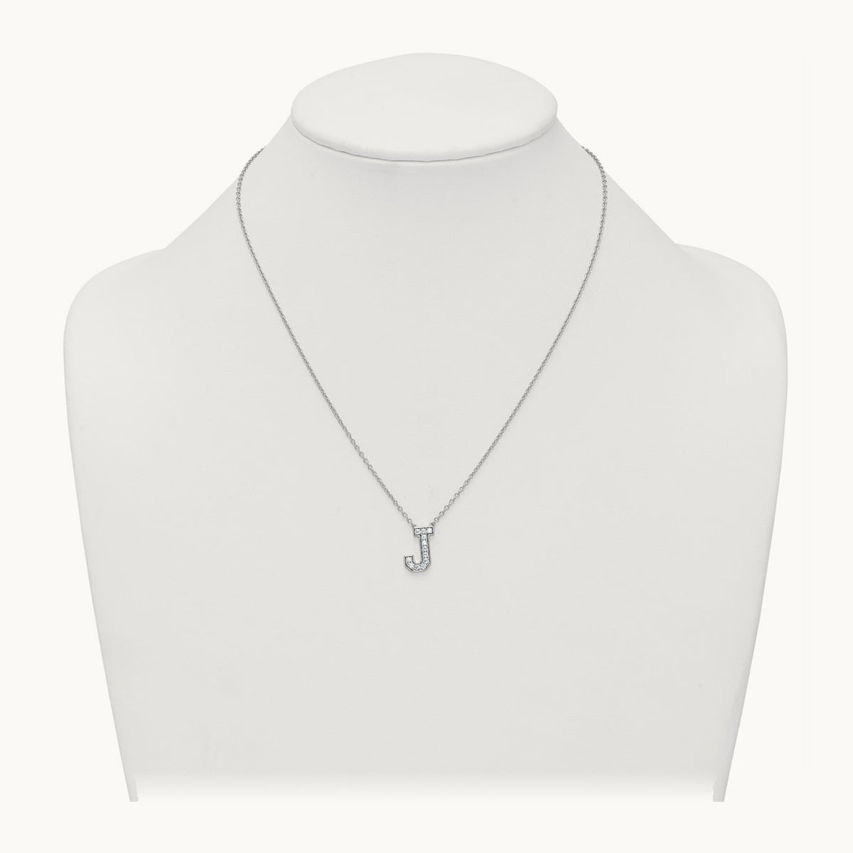 Initial Necklace — 14K White Gold, J, 1/3 ct