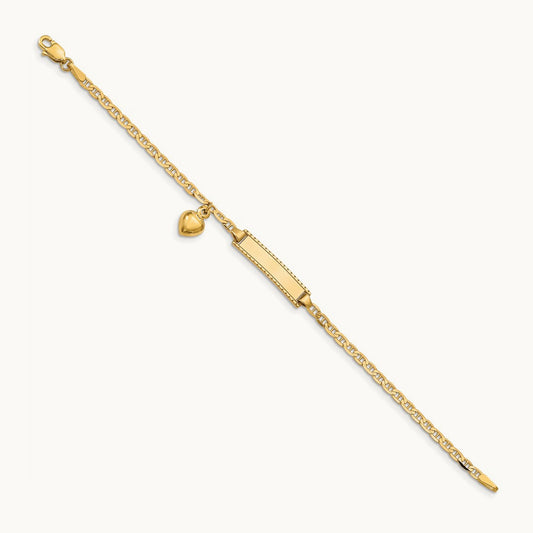 Children's Heart Dangle Anchor Link ID Bracelet, 14K