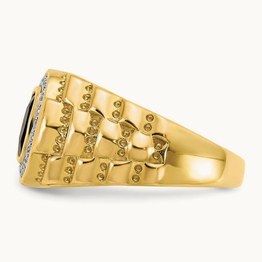Onyx and Diamond Textured Mens Ring, 14K