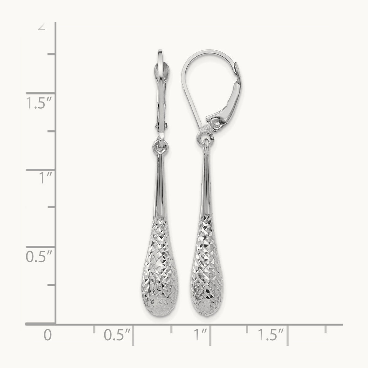 Polished and Diamond-cut Leverback Earrings — 10K White Gold, 44mm