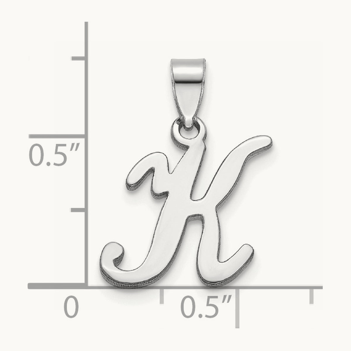 White Gold Script Letter K Initial Pendant, 14K White Gold