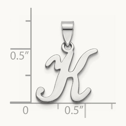White Gold Script Letter K Initial Pendant, 14K White Gold