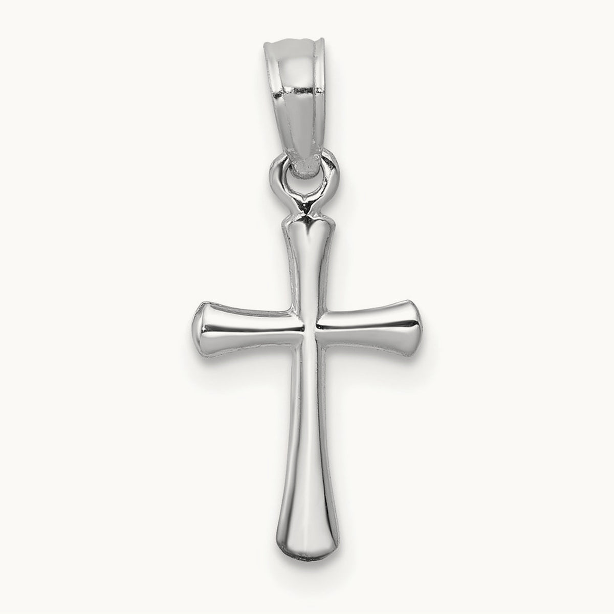 Polished Beveled Cross w/ Round Tips Charm — 14K White Gold, 17.8mm