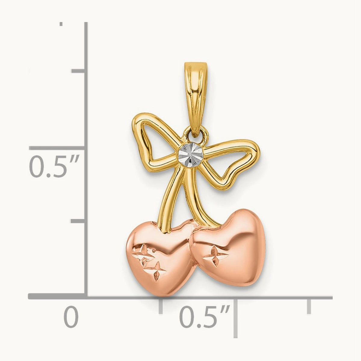 plating Polished Heart Cherries Charm, 14K with White Rhodium and Rose