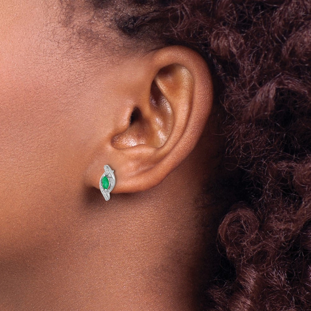 1/15Ct Diamond and Emerald Earrings — 14K White Gold