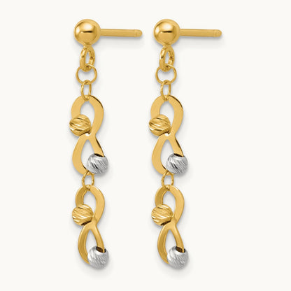 D/C Beaded Infinity Dangle Post Earrings, 14K Two-tone — Leslie's