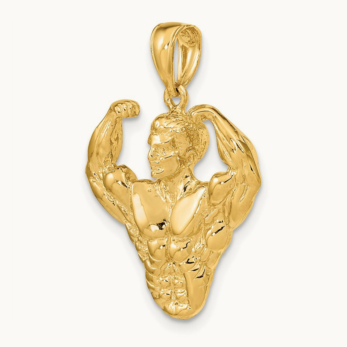 3-D Bodybuilder Waist Up Pendant, 14K