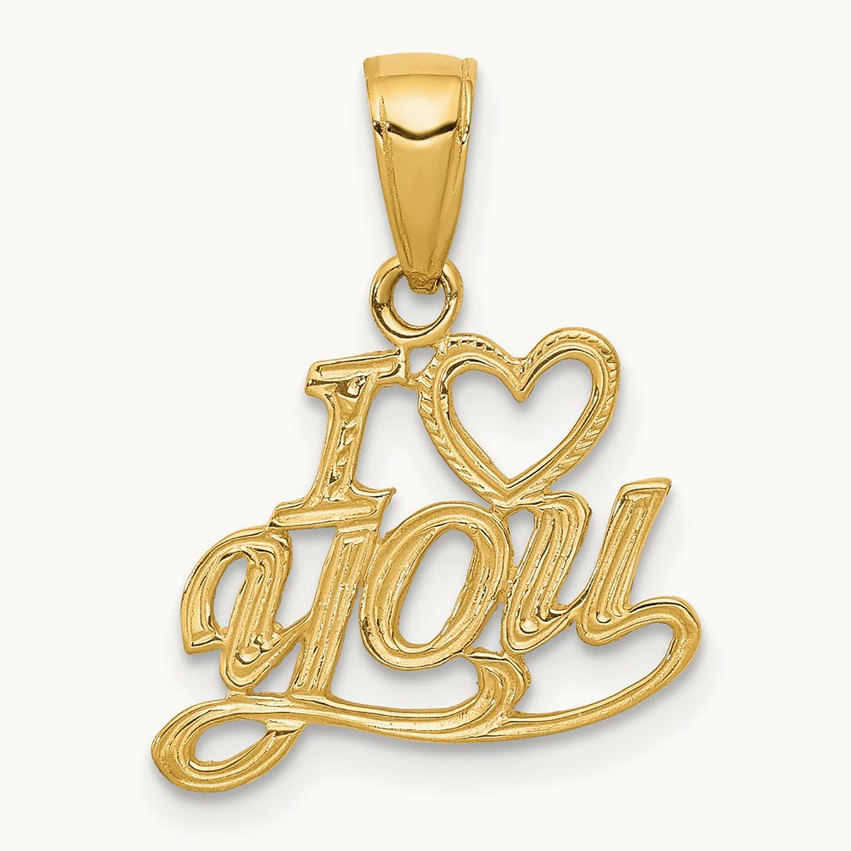 Polished and Textured I HEART YOU Pendant, 14K