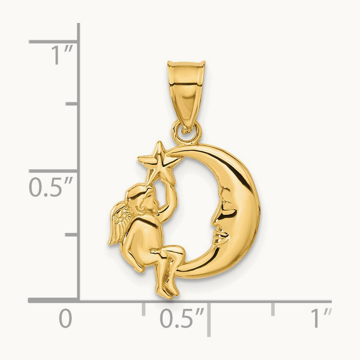 Angel, Moon and Star Pendant, 14K