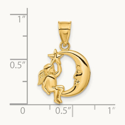 Angel, Moon and Star Pendant, 14K