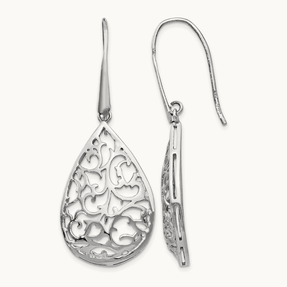 Rhod-pltd Polished Cut-out Teardrop Dangle Earring, Sterling Silver — Leslie's