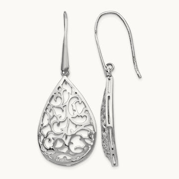 Rhod-pltd Polished Cut-out Teardrop Dangle Earring, Sterling Silver — Leslie's