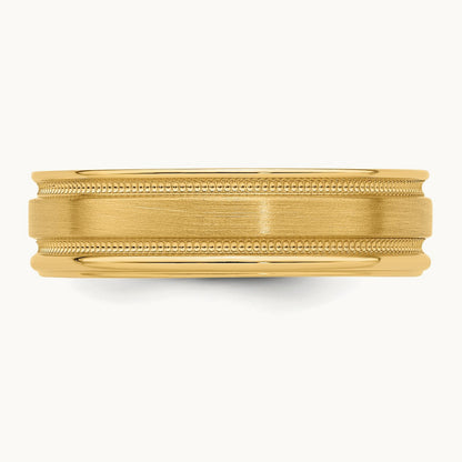 Heavy Comfort Fit Brush Satin Fancy Band, 14K Yellow Gold